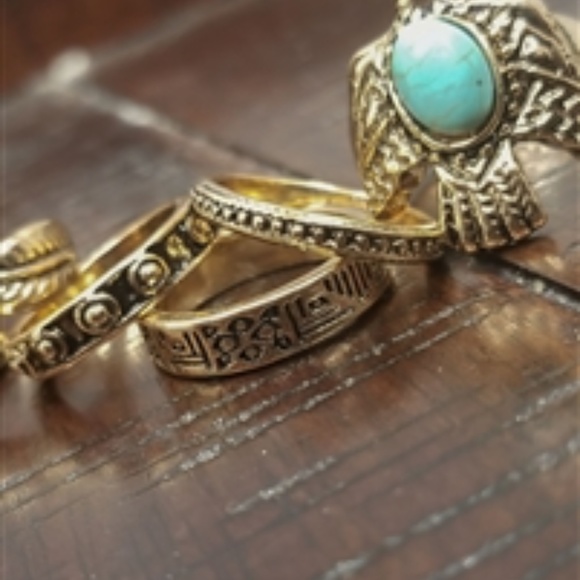 GOLD & TURQUOISE BOHO BIRD STONE RING - Picture 2 of 4